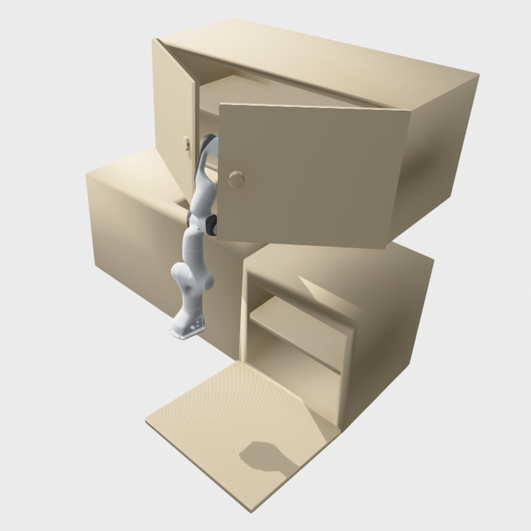 Franka Panda arm in the kitchen constrained planning scene.
