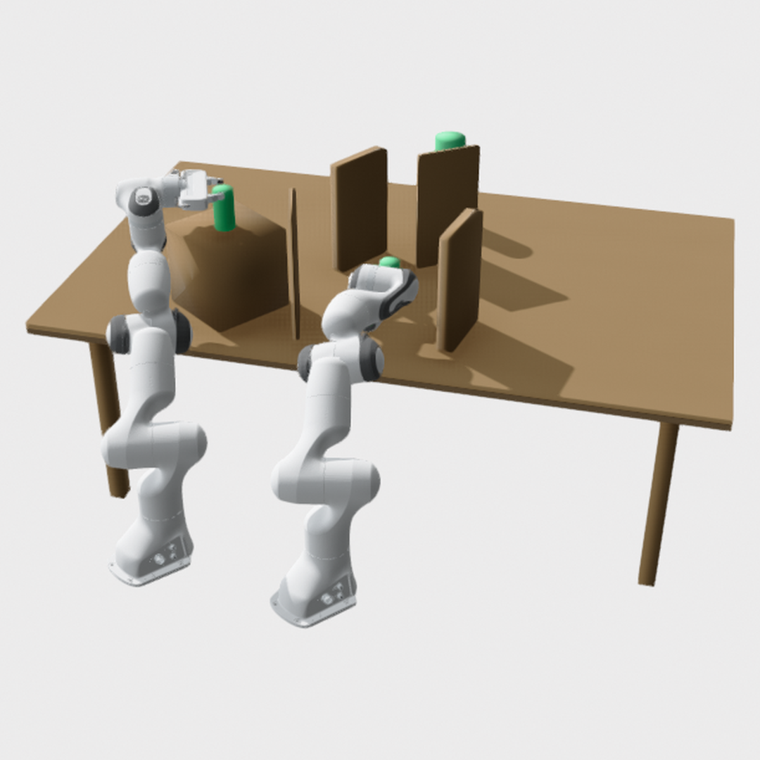 Dual Franka Panda arms in the table-under-pick planning scene.